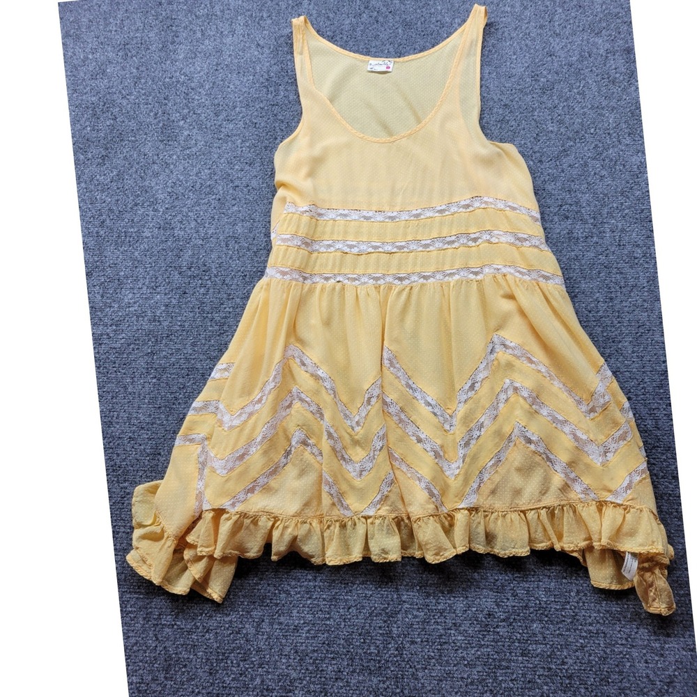 Intimately Free People Yellow Polka Dot Lace Trim Ruffle Slip Dress Large